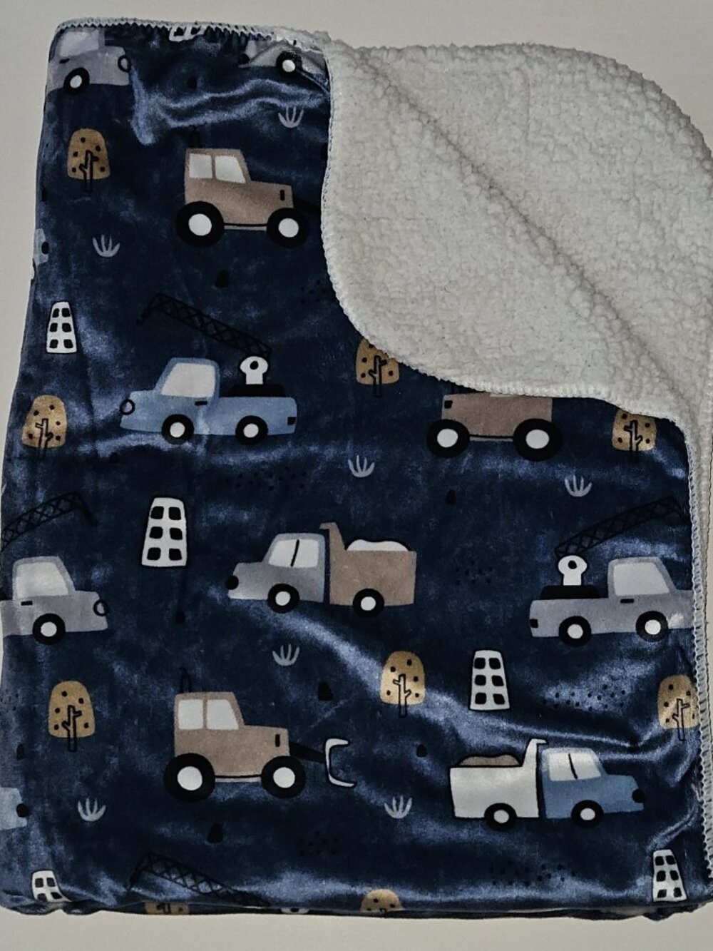 119741 Blue White Construction Dump Truck Baby Blanket Fleece SL Home Fashion